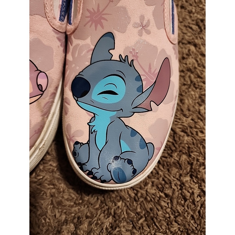 Disney Stitch And Angel Slip On Shoes Unisex M 11 - W 12.5 Pink And Blue Used - Picture 2 of 8